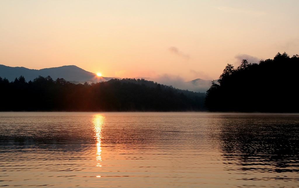 Santeetlah Lake at sunset.