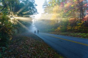 Riders on the Blue Ridge Parkway in Fall