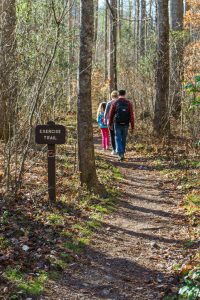 Exercise Trail Sign and Hikers