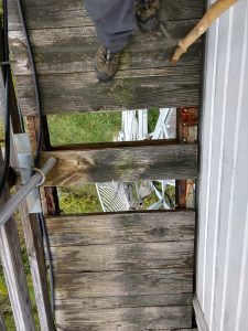 Missing boards on the Cowee Bald Fire Tower