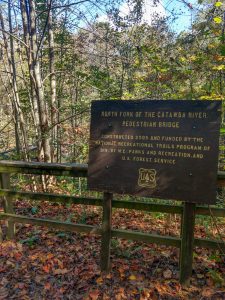 Sign for the North Fork Catawba River Bridge on the Mountains to Sea Trail