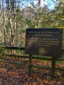 Sign for the North Fork Catawba River Bridge on the Mountains to Sea Trail