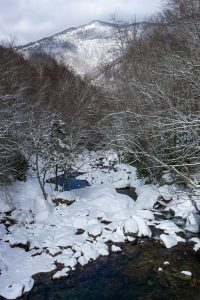 View of Birdstand Mountain in the Snow from Sunburst Falls